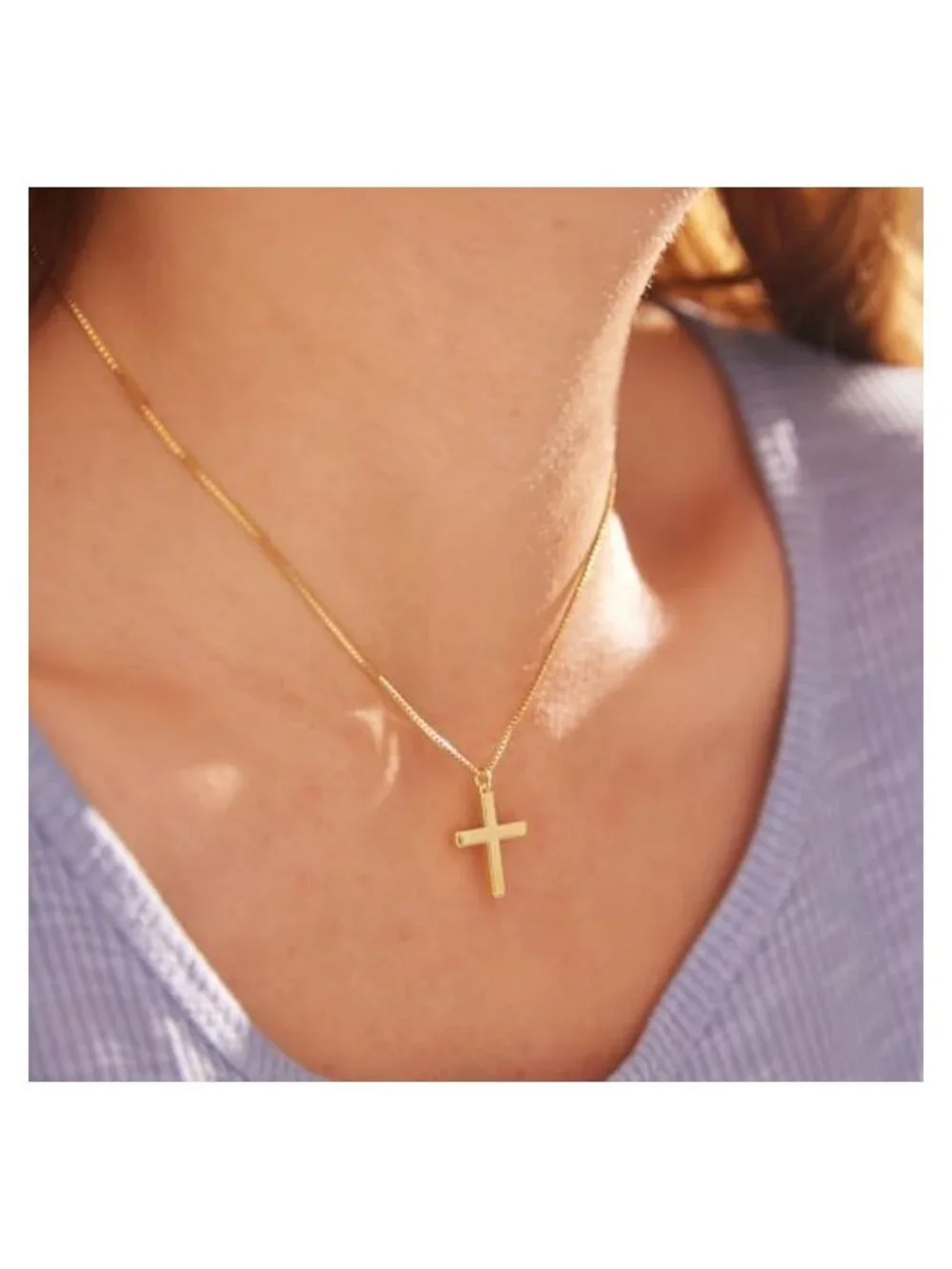 14K Gold Plated Cross Pendant Necklace Dainty Christian Faith Jewelry Gift